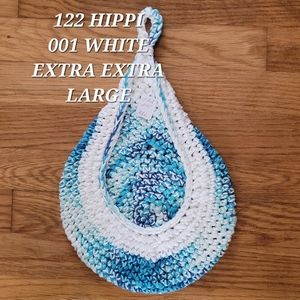 XX LARGE 122 HIPPI 001 WHITE HANDMADE CROCHETED  HANGING WALL STORAGE BASKET